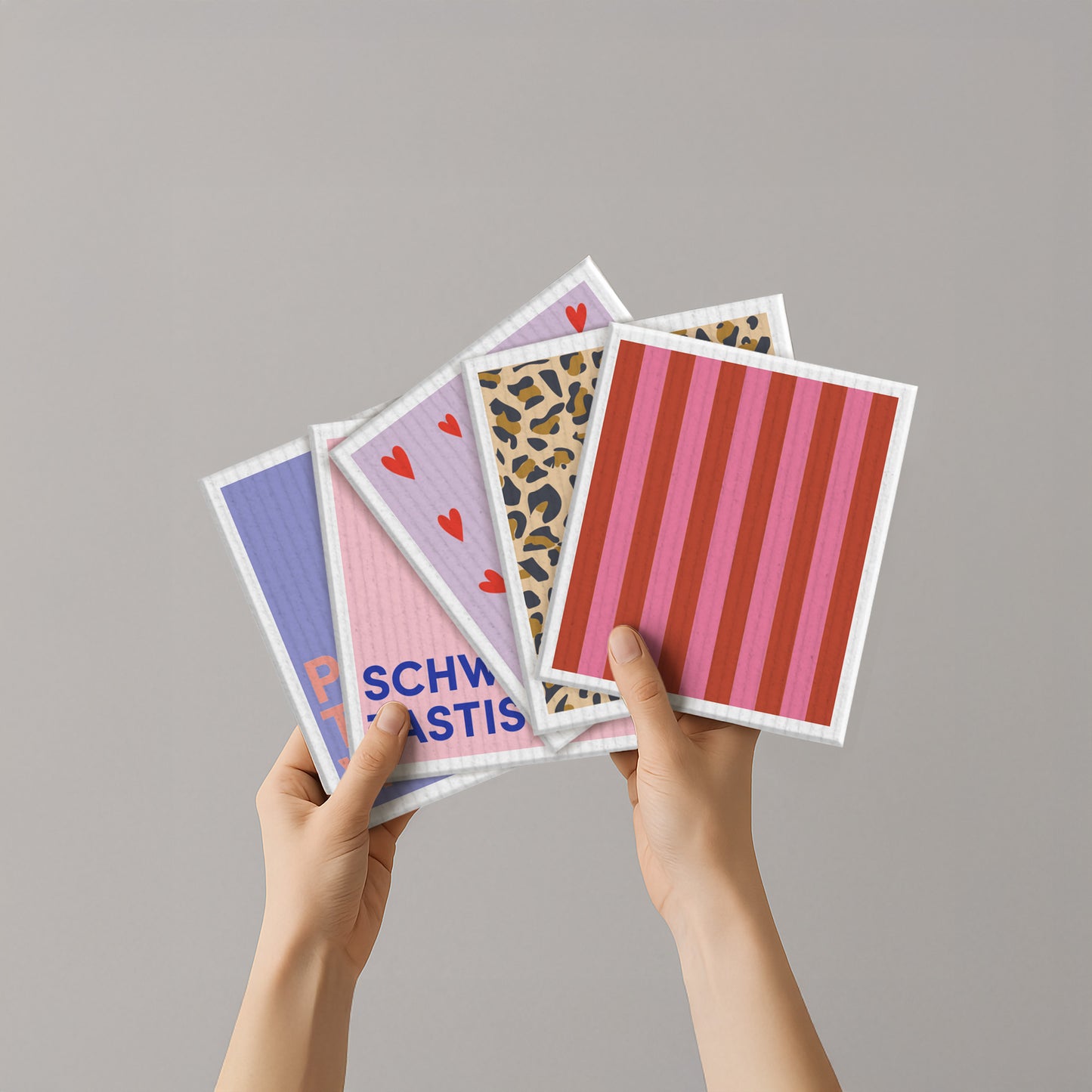 Schwammtuch - Naturschwammtuch - Streifen - Rot/Rosa - Nr. 7