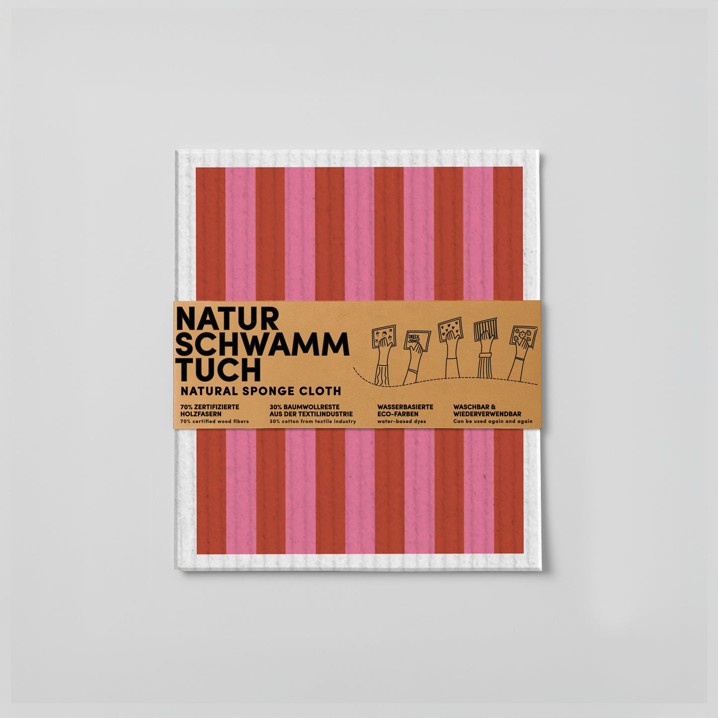 Schwammtuch - Naturschwammtuch - Streifen - Rot/Rosa - Nr. 7
