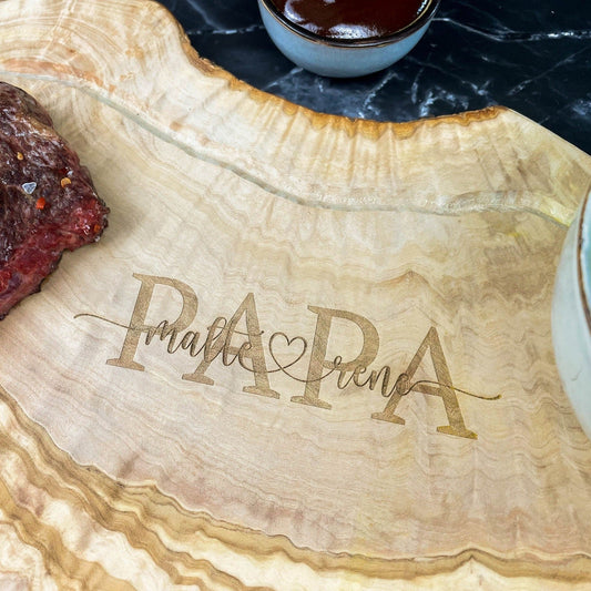 Personalisiertes Schneidebrett aus Olivenholz - PAPA mit Namen der Kinder - Naturbedacht kaufen