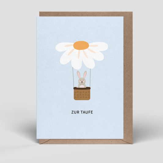 Klappkarte - Taufe - Hase im Ballon - Nr. 276