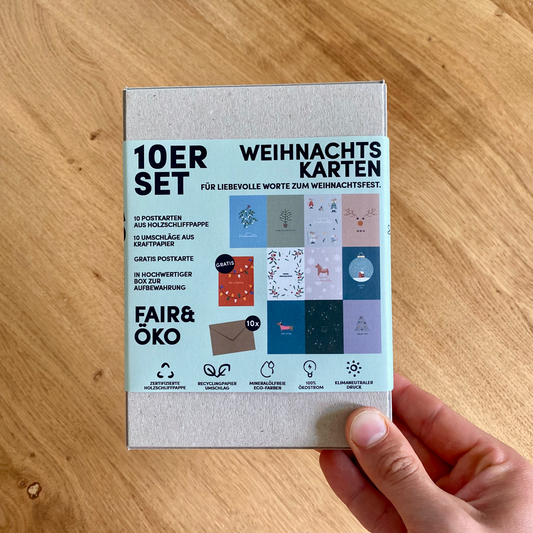 Weihnachtskarten 10er Set - Nachhaltige Weihnachtskarten für frohe Weihnachten - fair, ökologisch und nachhaltig produziert