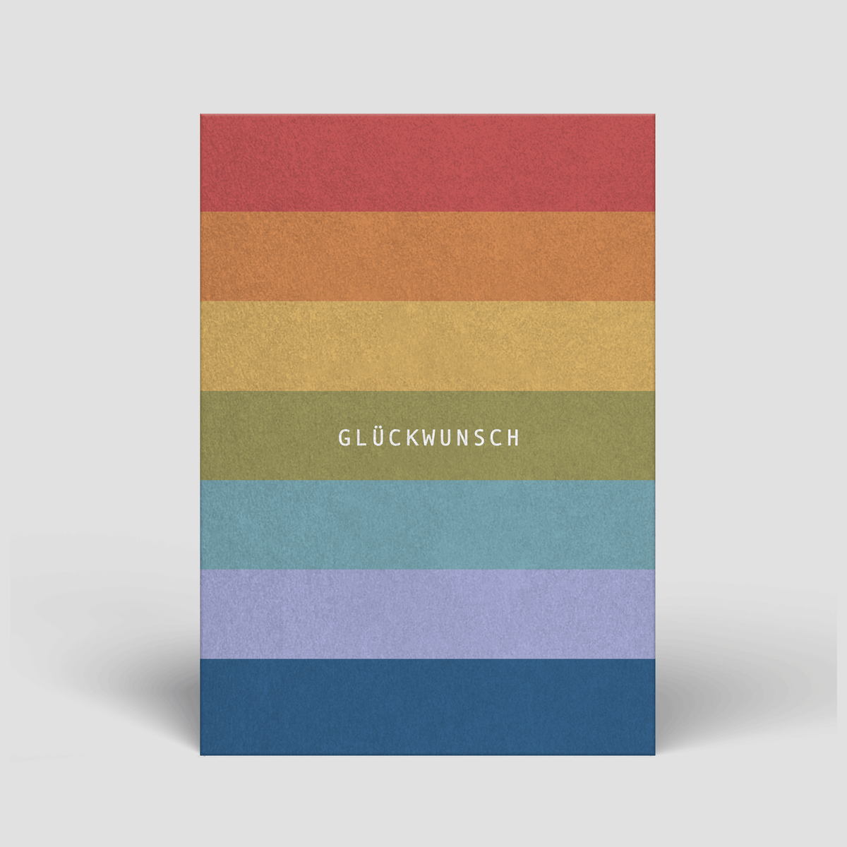 Geburtstagskarte mit Regenbogenstreifen und Aufdruck „GLÜCKWUNSCH“