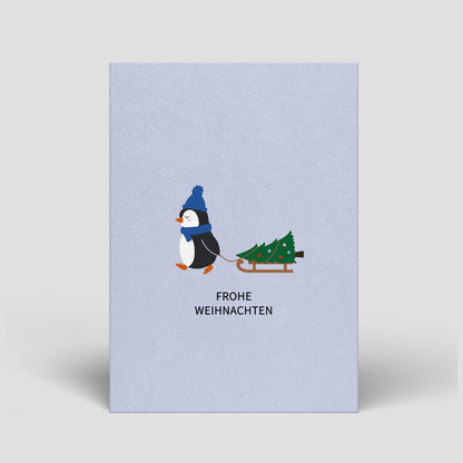 Weihnachtskarte - Pinguin mit Schlitten - Nr. 338