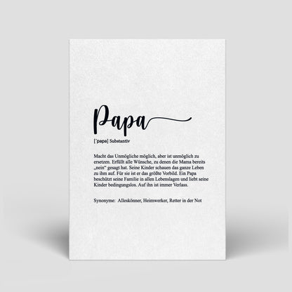 Postkarte mit Aufschrift „Papa“ und Definitionstext