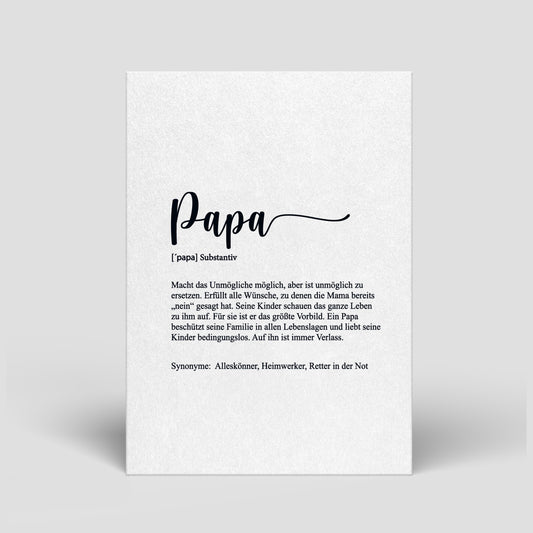 Postkarte mit Aufschrift „Papa“ und Definitionstext