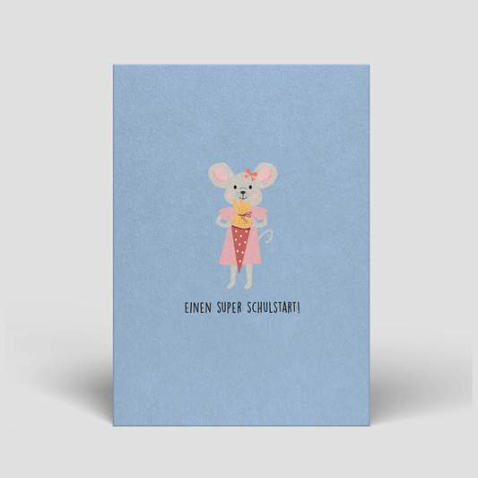Postkarte - Einschulung - Maus mit Schultüte - Nr. 92