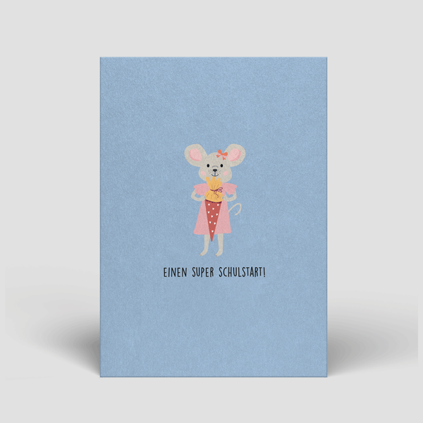 Postkarte - Einschulung - Maus mit Schultüte - Nr. 92