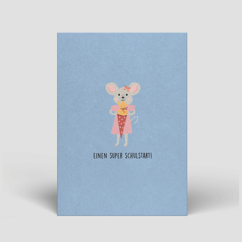 Postkarte - Einschulung - Maus mit Schultüte - Nr. 92