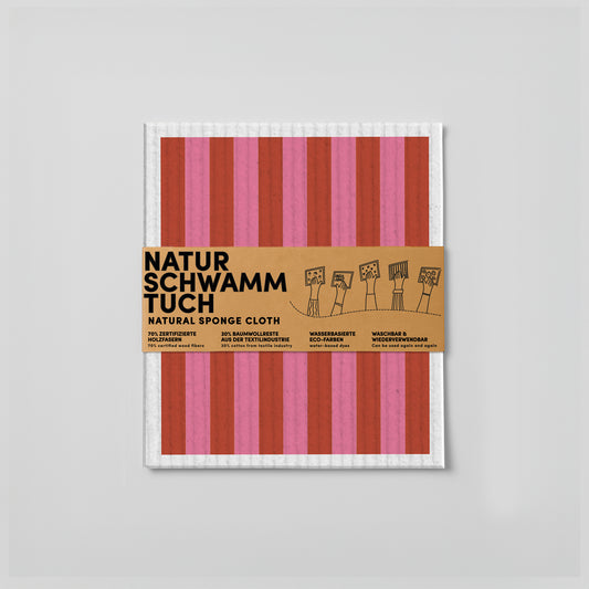 Schwammtuch - Naturschwammtuch - Streifen - Rot/Rosa - Nr. 7