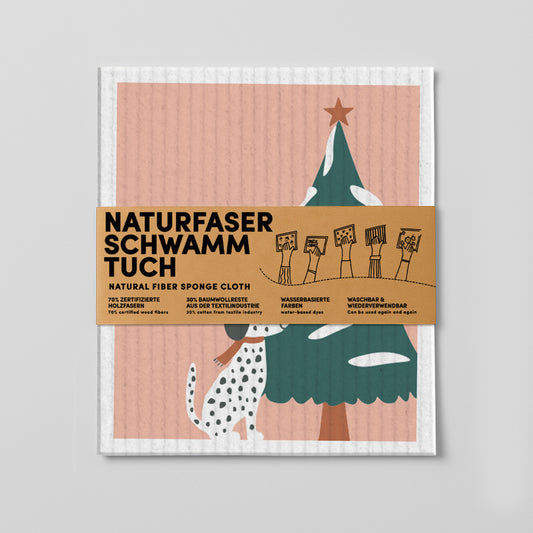 Naturfaser-Schwammtuch - Illustriertes Weihnachtsmotiv - Nr. 14
