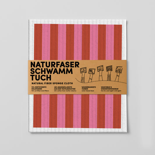 Schwammtuch - Naturschwammtuch - Streifen - Rot/Rosa - Nr. 7