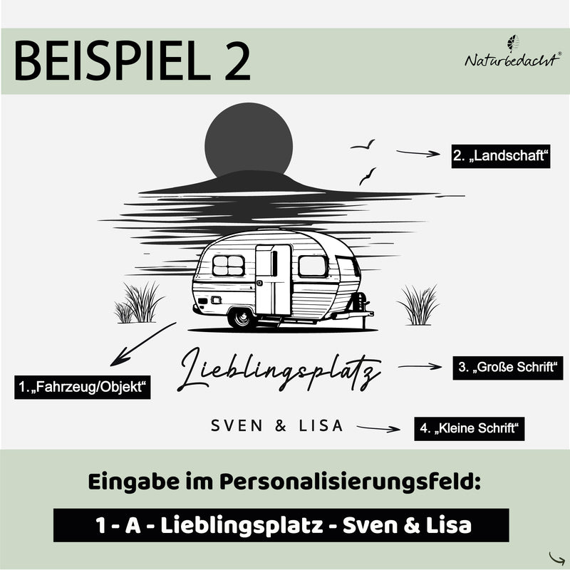 Personalisiertes Schneidebrett aus Olivenholz - Camper (Brett mit Griff)