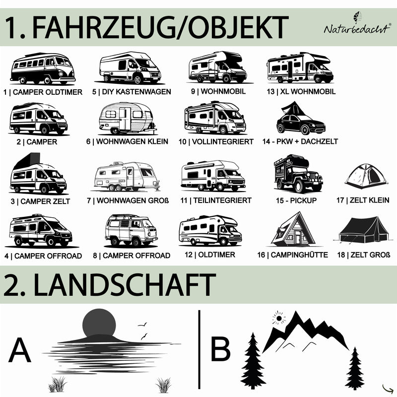 Personalisiertes Schneidebrett aus Olivenholz - Camper (Brett mit Griff)