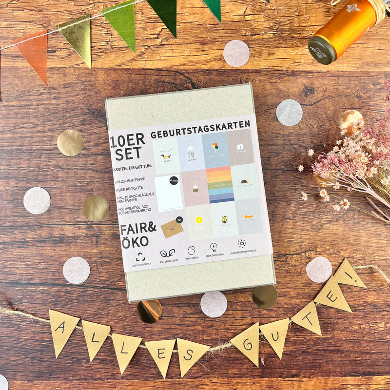 Geburtstagskarten 10er Set - Nachhaltige Geburtstagskarten für tolle Geburtstage - fair, ökologisch und nachhaltig produziert