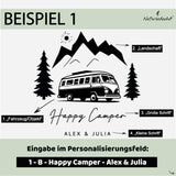 Personalisiertes Schneidebrett aus Olivenholz - Camper (Brett mit Griff)