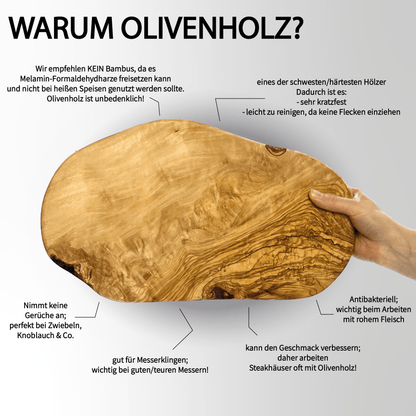 Personalisiertes Schneidebrett aus Olivenholz - Namen und Datum - Naturbedacht kaufen