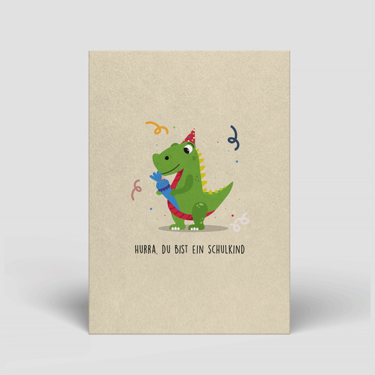 Postkarte - Einschulung - Dino mit Schultüte - Nr. 91 - Naturbedacht kaufen