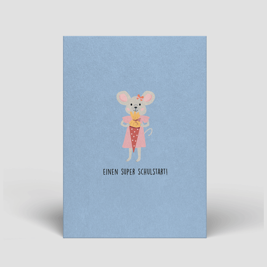 Postkarte - Einschulung - Maus mit Schultüte - Nr. 92 - Naturbedacht kaufen