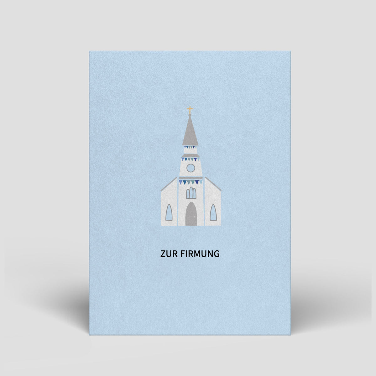 Firmungs-Postkarte mit heller Kirche und Aufdruck „Zur Firmung“