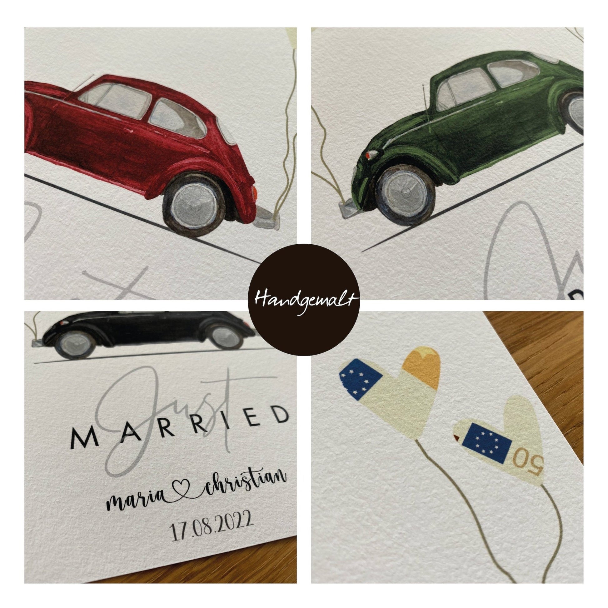 Geldgeschenk zur Hochzeit - Handgemalter Oldtimer - Naturbedacht kaufen