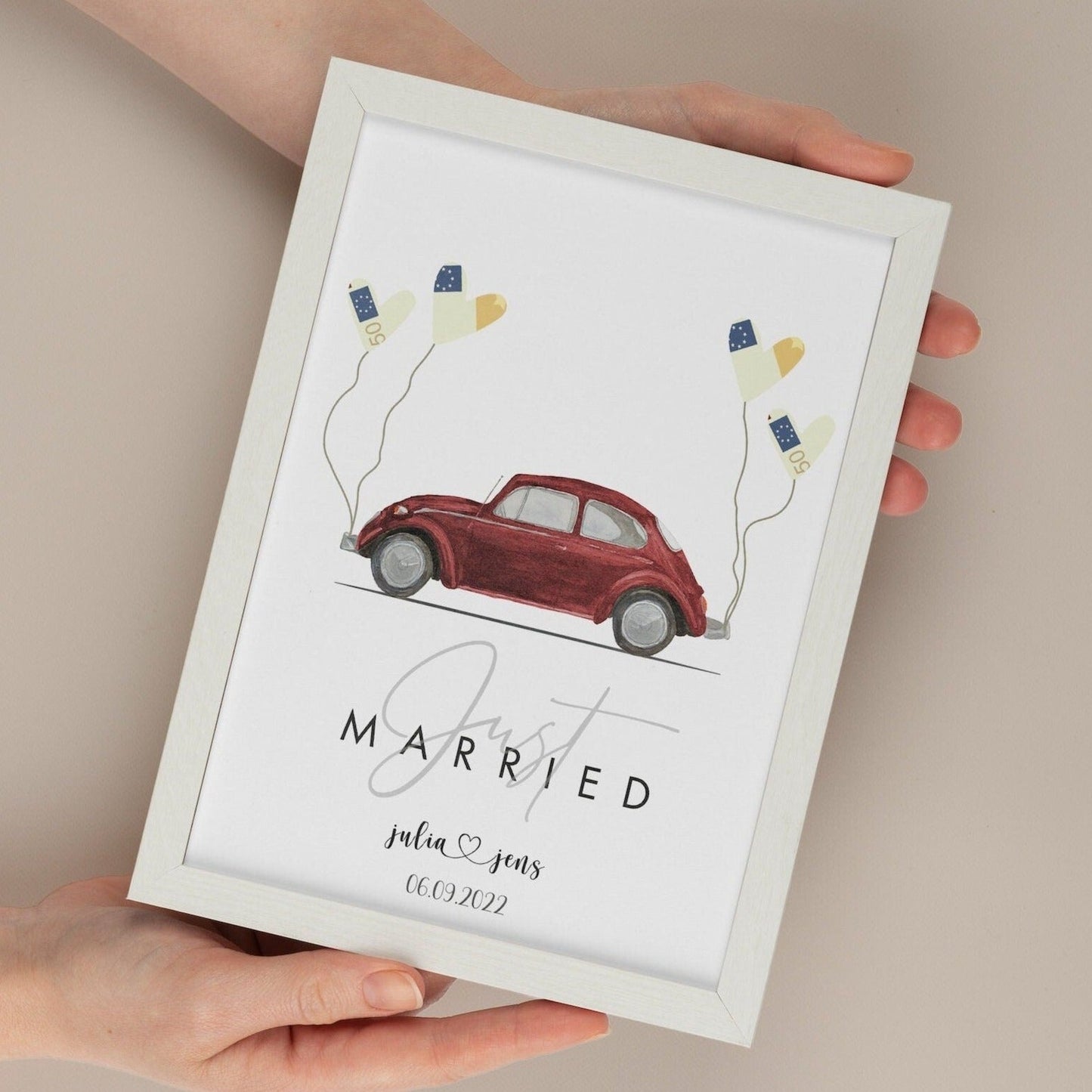 Geldgeschenk zur Hochzeit - Handgemalter Oldtimer - Naturbedacht kaufen