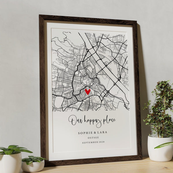 Personalisierte Map - Teilflächige Karte mit Herz - "Dort, wo alles begann."