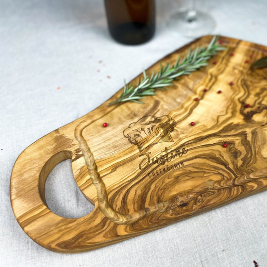 Personalisiertes Schneidebrett aus Olivenholz - Chefkoch und Chefköchin