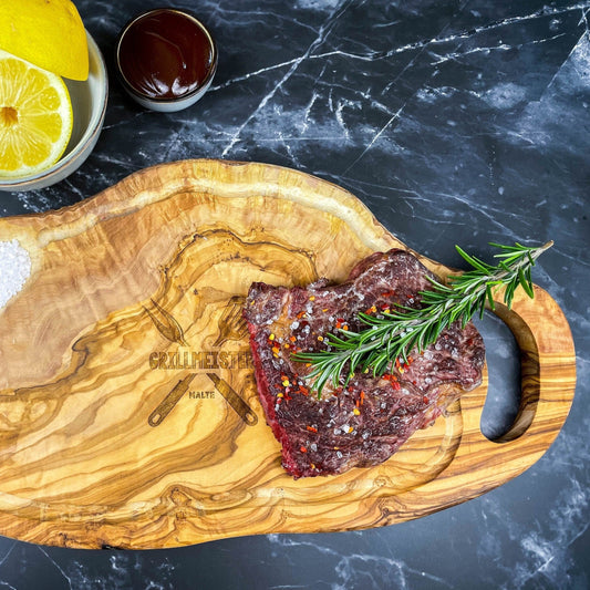 Personalisiertes Schneidebrett aus Olivenholz - Grillmeister