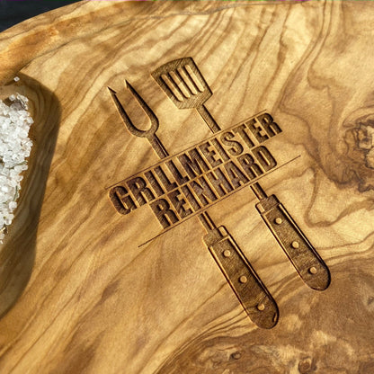 Personalisiertes Schneidebrett aus Olivenholz - Grillbesteck - Naturbedacht kaufen