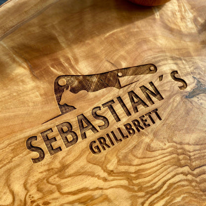 Personalisiertes Schneidebrett aus Olivenholz - Grillbrett - Naturbedacht kaufen