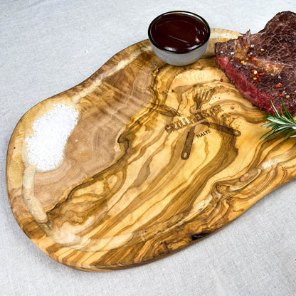 Personalisiertes Schneidebrett aus Olivenholz - Grillmeister - Naturbedacht kaufen