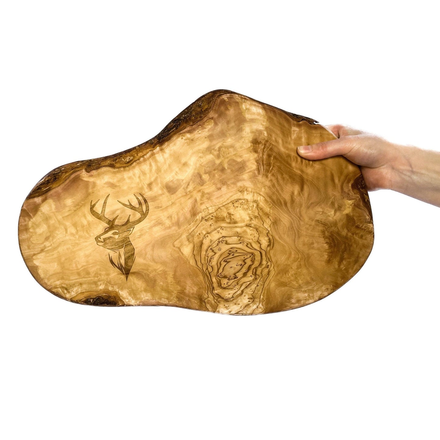 Personalisiertes Schneidebrett aus Olivenholz - Hirsch - Naturbedacht kaufen